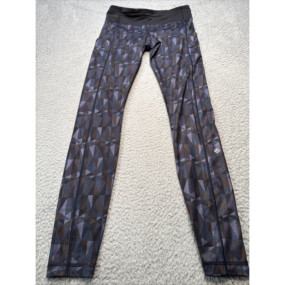 Lululemon Womens 6 Speed Up Geometric Mosaic Blue Black Running Leggings